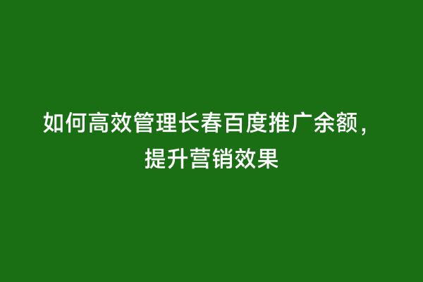 如何高效管理长春百度推广余额，提升营销效果
