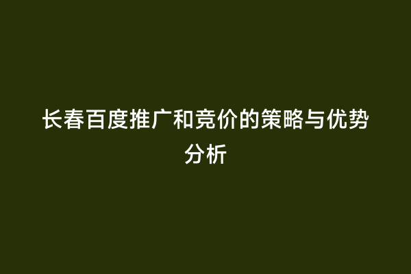 长春百度推广和竞价的策略与优势分析