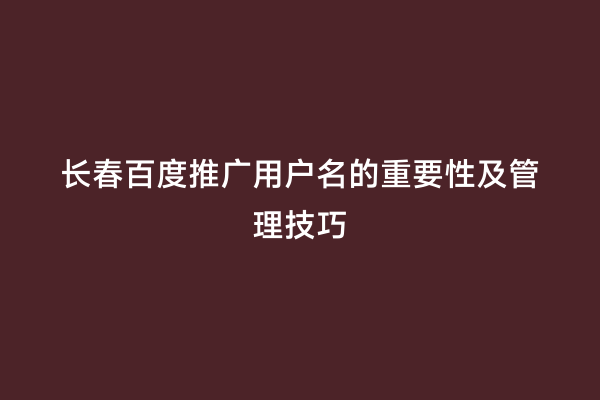 长春百度推广用户名的重要性及管理技巧