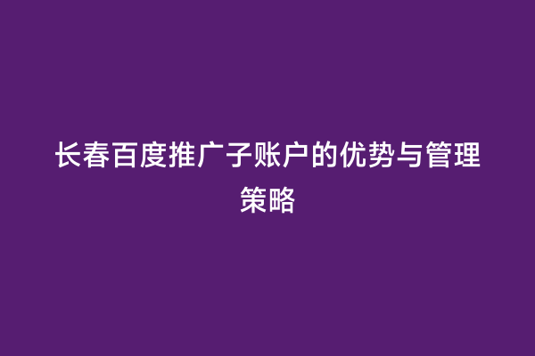 长春百度推广子账户的优势与管理策略