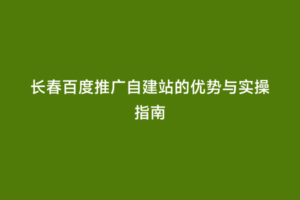 长春百度推广自建站的优势与实操指南