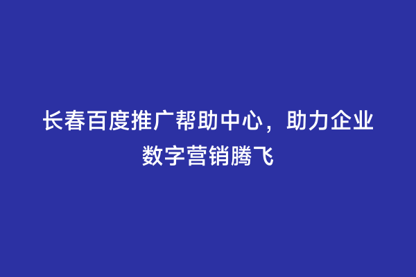 长春百度推广帮助中心，助力企业数字营销腾飞