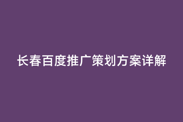 长春百度推广策划方案详解
