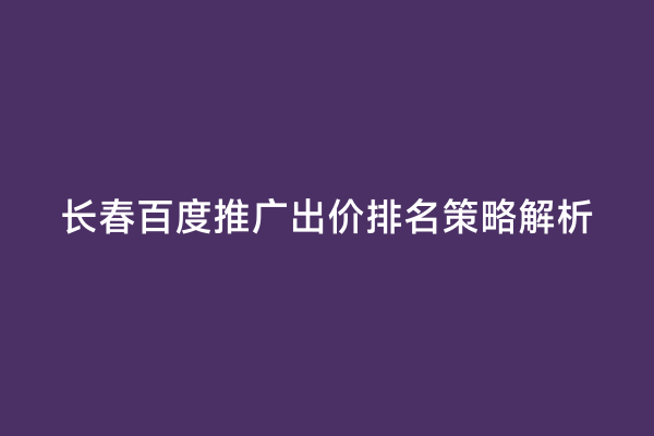 长春百度推广出价排名策略解析