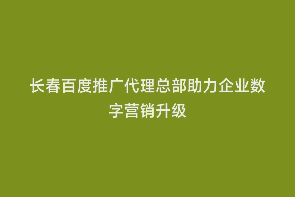 长春百度推广代理总部助力企业数字营销升级