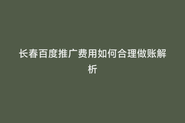 长春百度推广费用如何合理做账解析