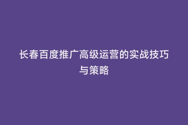 长春百度推广高级运营的实战技巧与策略