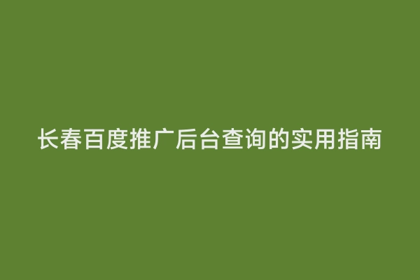 长春百度推广后台查询的实用指南
