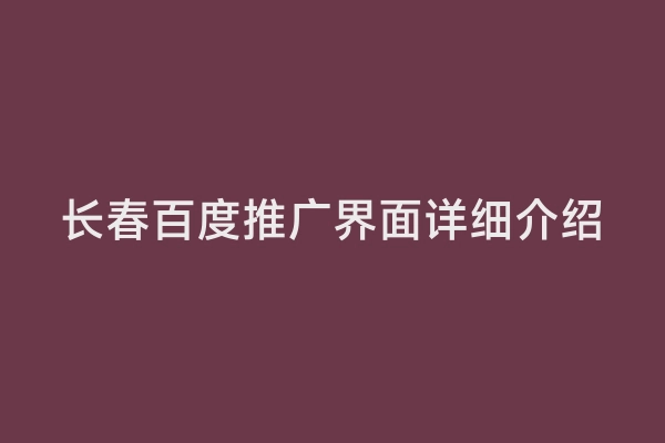 长春百度推广界面详细介绍
