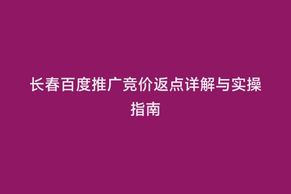 长春百度推广竞价返点详解与实操指南