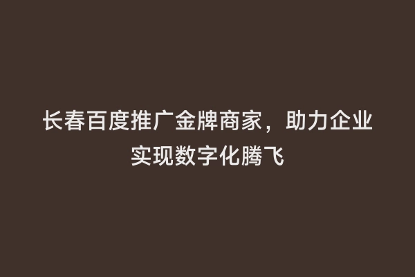 长春百度推广金牌商家，助力企业实现数字化腾飞