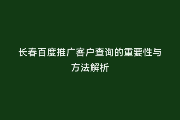 长春百度推广客户查询的重要性与方法解析