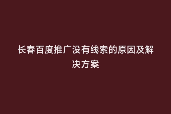 长春百度推广没有线索的原因及解决方案