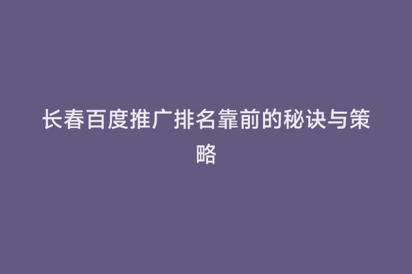 长春百度推广排名靠前的秘诀与策略