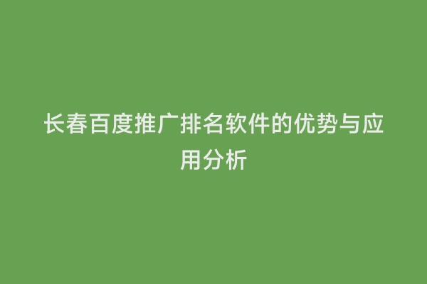 长春百度推广排名软件的优势与应用分析