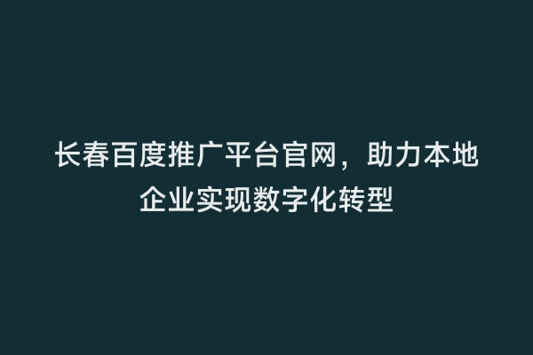 长春百度推广平台官网，助力本地企业实现数字化转型