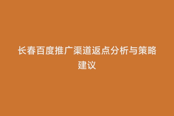 长春百度推广渠道返点分析与策略建议