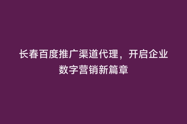 长春百度推广渠道代理，开启企业数字营销新篇章