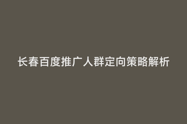 长春百度推广人群定向策略解析