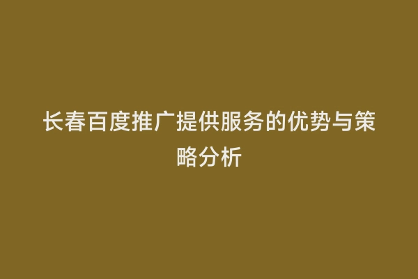 长春百度推广提供服务的优势与策略分析