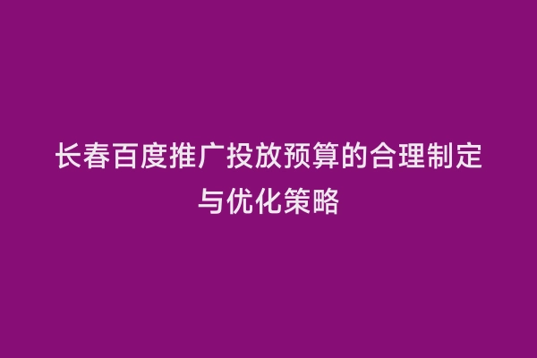 长春百度推广投放预算的合理制定与优化策略