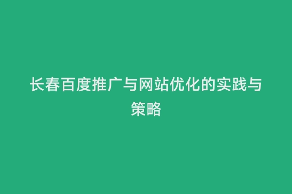 长春百度推广与网站优化的实践与策略