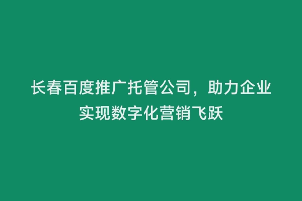 长春百度推广托管公司，助力企业实现数字化营销飞跃