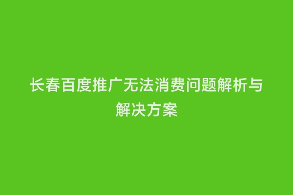 长春百度推广无法消费问题解析与解决方案