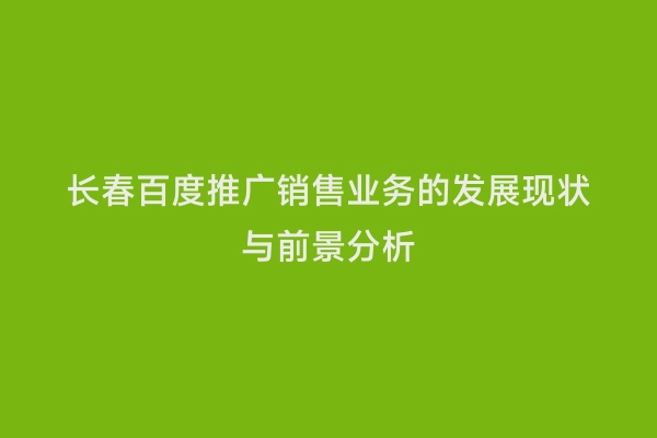 长春百度推广销售业务的发展现状与前景分析