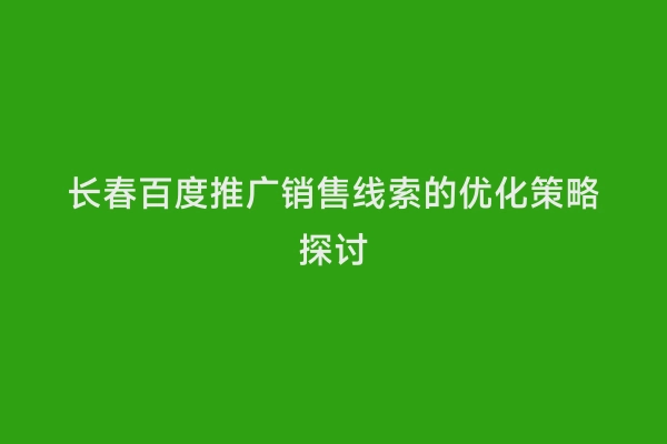 长春百度推广销售线索的优化策略探讨