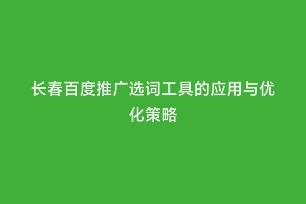 长春百度推广选词工具的应用与优化策略