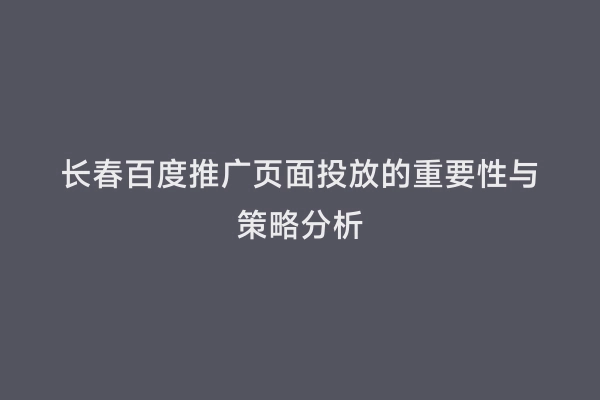 长春百度推广页面投放的重要性与策略分析