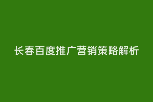 长春百度推广营销策略解析