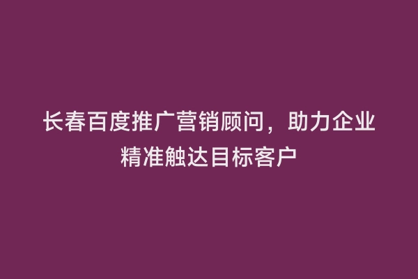 长春百度推广营销顾问，助力企业精准触达目标客户