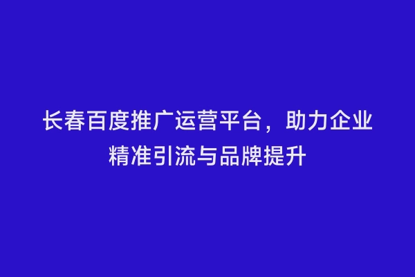 长春百度推广运营平台，助力企业精准引流与品牌提升
