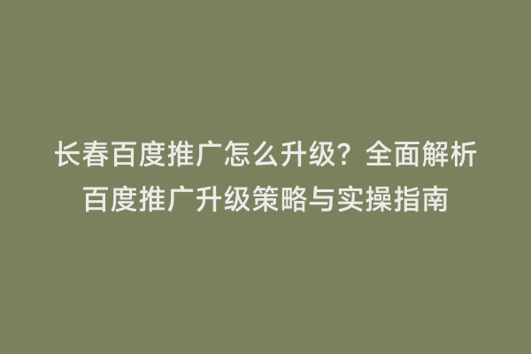 长春百度推广怎么升级？全面解析百度推广升级策略与实操指南
