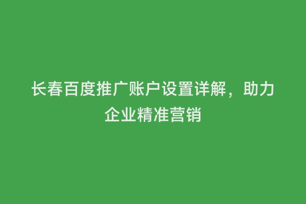 长春百度推广账户设置详解，助力企业精准营销