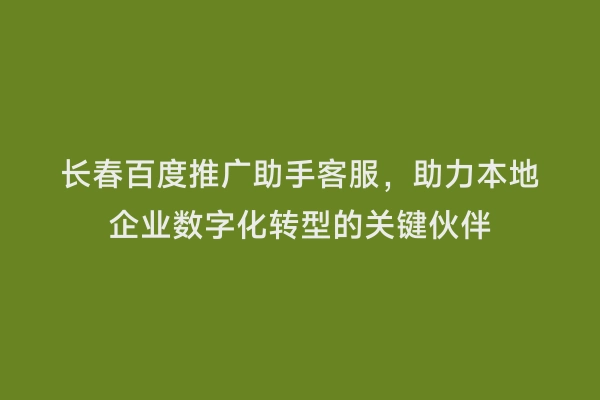 长春百度推广助手客服，助力本地企业数字化转型的关键伙伴