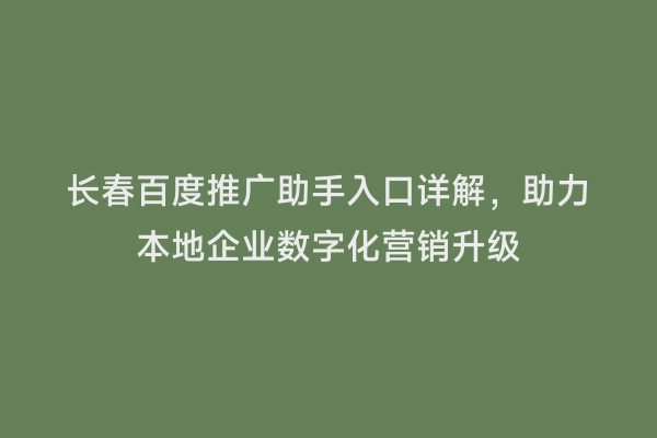 长春百度推广助手入口详解，助力本地企业数字化营销升级