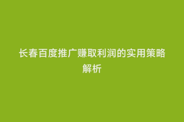 长春百度推广赚取利润的实用策略解析