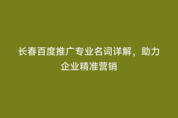 长春百度推广专业名词详解，助力企业精准营销