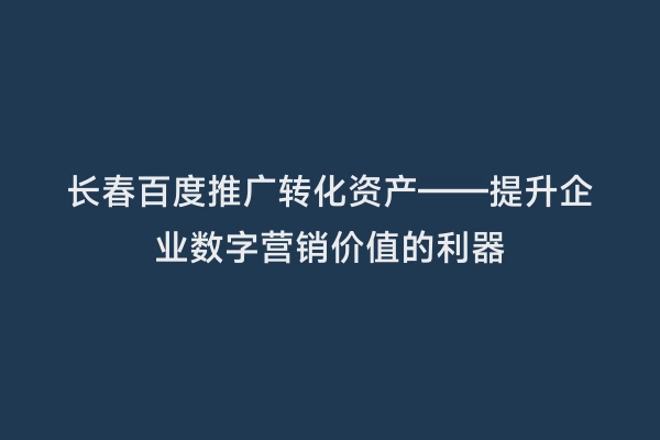 长春百度推广转化资产——提升企业数字营销价值的利器