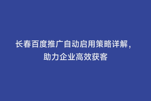 长春百度推广自动启用策略详解，助力企业高效获客