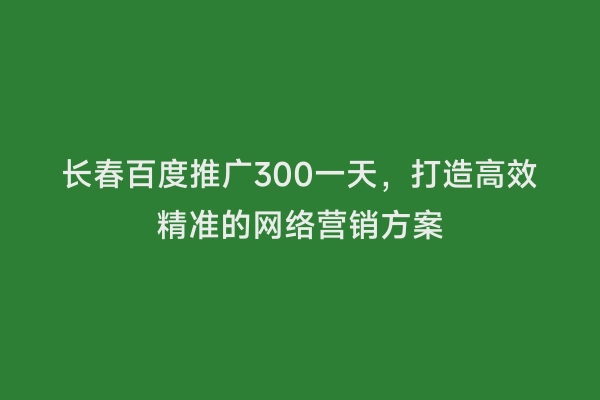长春百度推广300一天，打造高效精准的网络营销方案