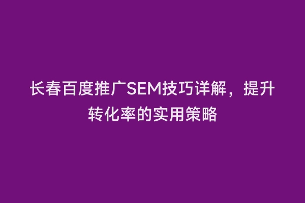 长春百度推广SEM技巧详解，提升转化率的实用策略