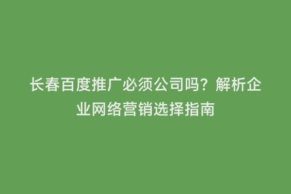 长春百度推广必须公司吗？解析企业网络营销选择指南