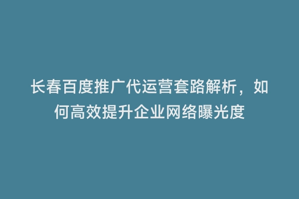 长春百度推广代运营套路解析，如何高效提升企业网络曝光度