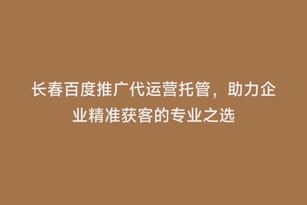 长春百度推广代运营托管，助力企业精准获客的专业之选