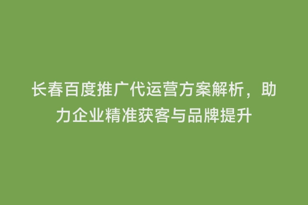 长春百度推广代运营方案解析，助力企业精准获客与品牌提升