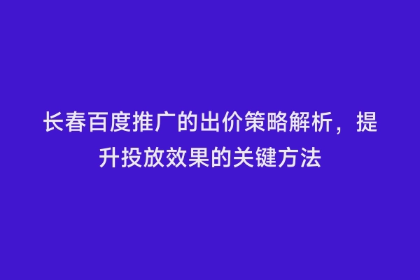 长春百度推广的出价策略解析，提升投放效果的关键方法